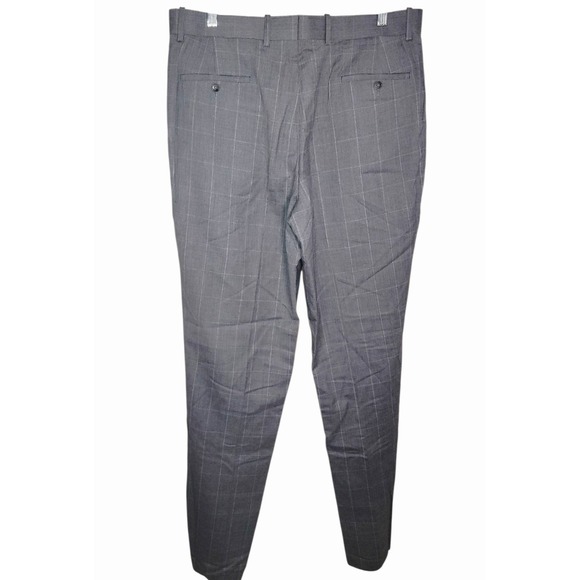 Versini 100% Wool Dress Pants Gray Windowpane Plaid Flat Front 36 Short - Picture 3 of 8
